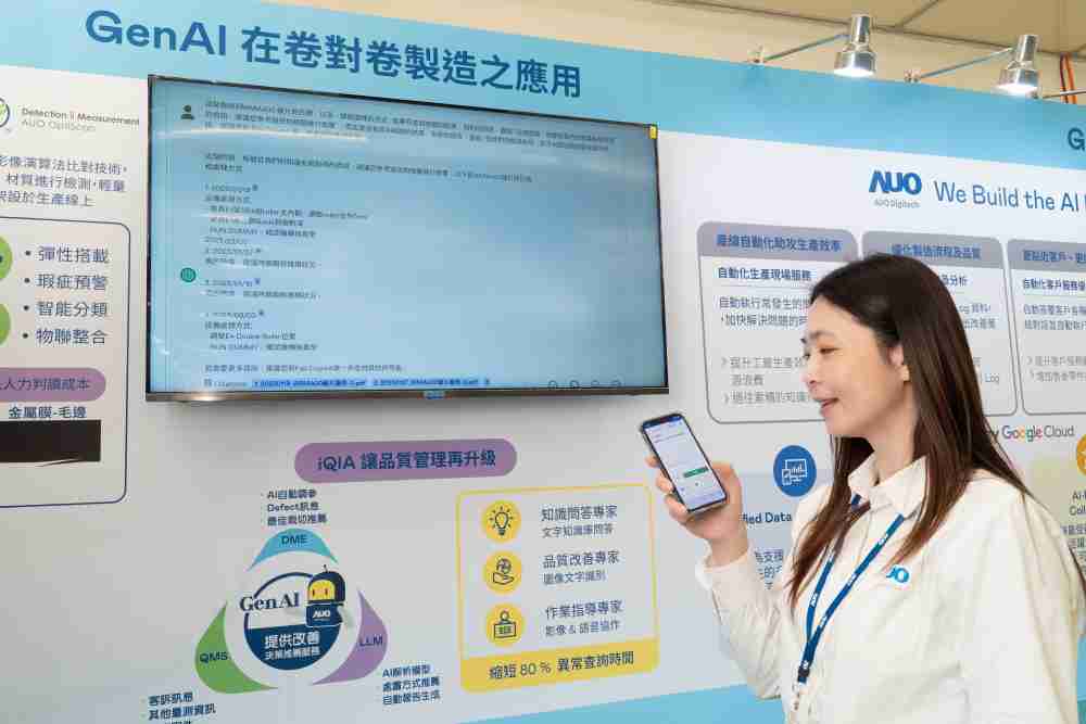 2468BET数位积极发展数智化转型，，，透过AI落地应用优化制造流程，，，革新人力、、生产效率与设备维护效益，，，，图为〝智能质量推升助手-iQIA〞（Intelligent quality improve assistant）应用情境，，，，协助质量管理再升级。。